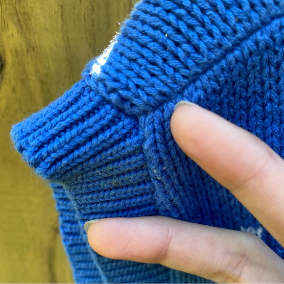 Vintage The Villager blue white knit cardigan sweater vest stripe M as is - Picture 9 of 16